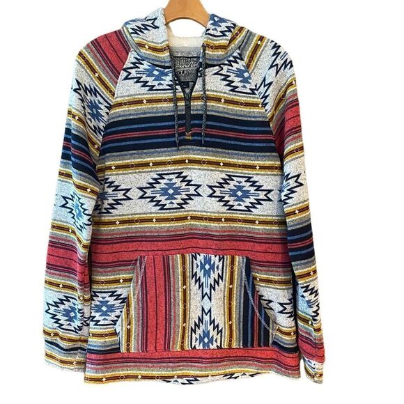Brooklyn Cloth Co. Sz M Gray Red Aztec Design Fleece Long Sleeve Hoodie Jacket - Picture 1 of 8